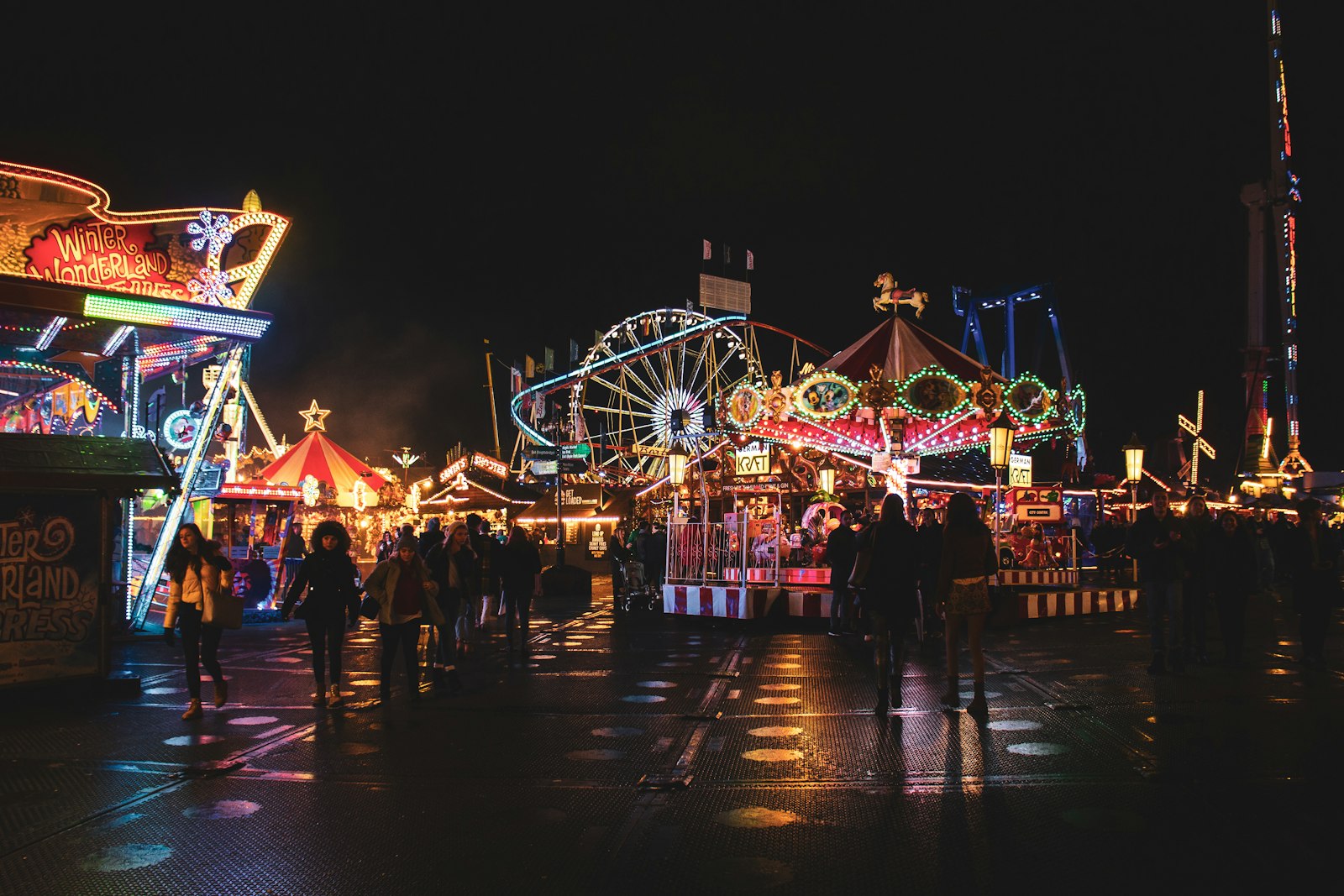 Illuminated night scene with festival atmosphere
